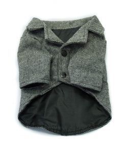 Abrigo Gris Elegante perros pequeños Dos Botones Ropa Perros Invierno Otoño (2)