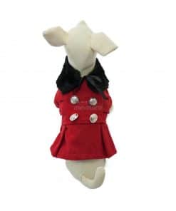 Abrigo Perro Rojo Cuello Piel Negro Botones Dorados 03