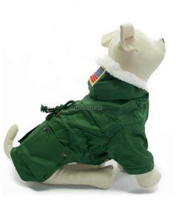 Abrigo Verde Capucha Tres Botones Dorado Forro Pelo Ropa Perros Blanco Invierno (1)