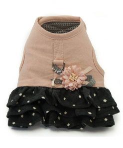 Arnes Vestido Perro Lujo Rosa Negro Flor (2)