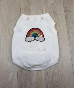 ALT camiseta blanca para perros pequeños con arcoiris en la espalda
