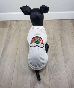 ALT camiseta blanca para perros pequeños con arcoiris en la espalda