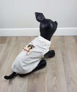 ALT camiseta blanca para perros pequeños osito tartan en la espalda y detalle de perlas