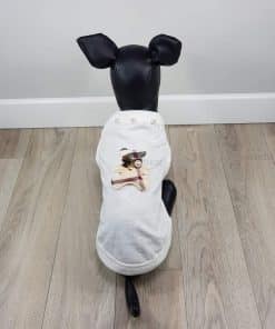 ALT camiseta blanca para perros pequeños osito tartan en la espalda y detalle de perlas