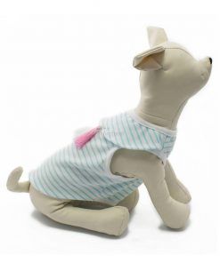 Camiseta Perro Blanca Rayas Azul Claro Borlas Rosa Blanco Ropa Perros Verano (2)