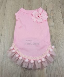 ALT camiseta rosa para perros pequeños con volante de encaje y lazo rosa en el cuello