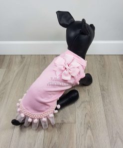 ALT camiseta rosa para perros pequeños con volante de encaje y lazo rosa en el cuello