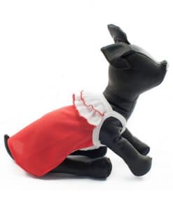 Camiseta Vestido Perro Rojo Cuello Volantes Blanco Ropa Perros Primavera Verano (3)