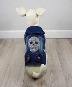 ALT ropa vaquera para perros chaqueta vaquera con calavera de brillantes blancos en la espalda y 2 estrellas