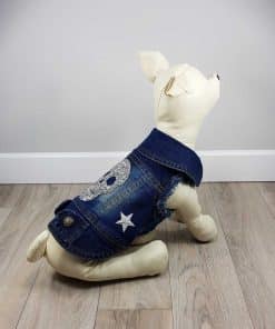 ALT ropa vaquera para perros chaqueta vaquera con calavera de brillantes blancos en la espalda y 2 estrellas
