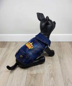 ALT ropa vaquera para perros chaqueta vaquera con corona dorada y roja n la espalda y 6 piedras rojas