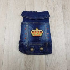 ALT ropa vaquera para perros chaqueta vaquera con corona dorada y roja n la espalda y 6 piedras rojas