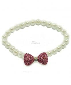 Collar Perlas Blancas Pajarita Roja Piedras