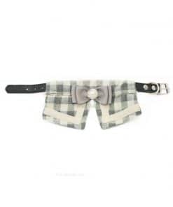 Collar Perro Elegante Pajarita Perla Cuadros Gris (2)