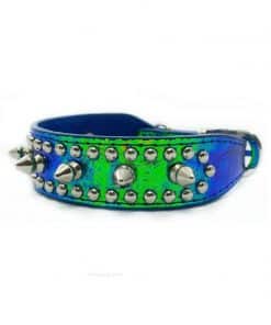 Collar Perro Lujo Cocodrilo Pinchos Azul Metalico (1)