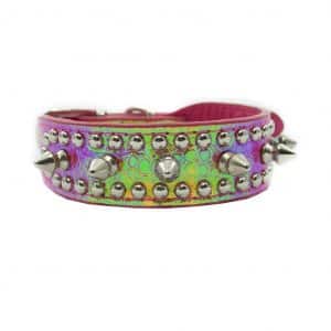 ALT Collar Perro Lujo Cocodrilo Pinchos Rosa Metalico (2)