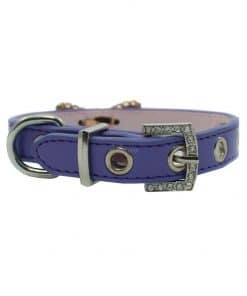Collar Perro Lujo Lazo Perlas Piedra Azul Morado (1)