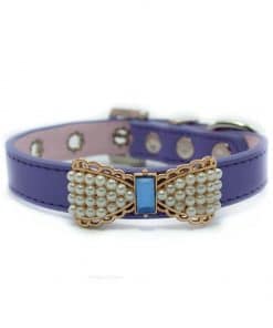 Collar Perro Lujo Lazo Perlas Piedra Azul Morado (2)