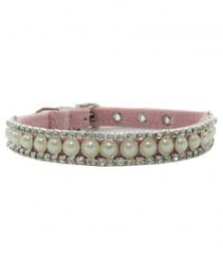 Collar Perro Lujo Perlas Brillantes Rosa Claro (2)