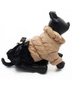 Elegante Abrigo Plumon Perra Dorado Falda Negra Lazo Ropa Perros Invierno (1)