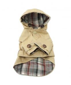 Gabardina Perro Beige Capucha Cinturon Botones Marron Ropa Perros Invierno (2)