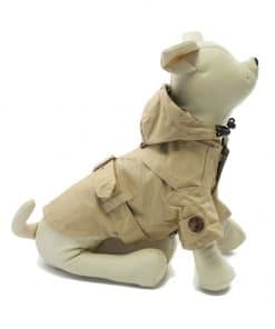Gabardina Perro Beige Capucha Cinturon Botones Marron Ropa Perros Invierno (3)