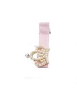 Lazo para perros Ganchito Pelo Rosa Perlas Brillante Elegante Lujo Corona Enganche Medio