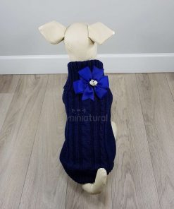 ALT jersey azul marino para perros pequeños con flor azul en la espalda