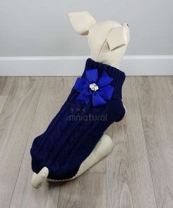 ALT jersey azul marino para perros pequeños con flor azul en la espalda
