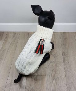 ALT jersey blanco para perros pequeños con lazo negro y rojo y brillantes en la espalda