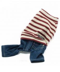 Jersey Punto Rayas Rojo Blanco Cuello Pantalon Vaquero Ropa Perros Otoño Primavera (2)