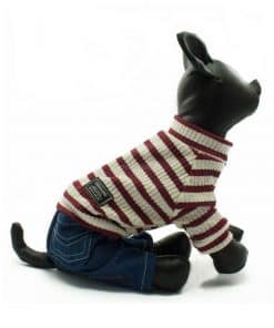 Jersey Punto Rayas Rojo Blanco Cuello Pantalon Vaquero Ropa Perros Otoño Primavera (3)