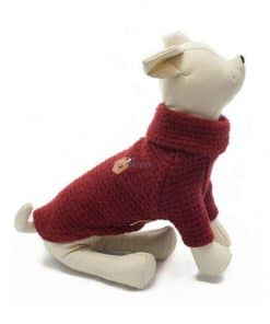 Jersey Punto Rojo Burdeos Cuello Alto Ropa Perros Calentito Invierno (2)
