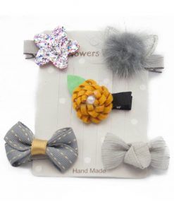 Set Ganchito Pelo Perro Gris Amarillo Marron Lazo Flor Estrella