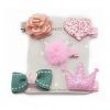 Set Ganchito Pelo Perro Rosa Gris Corona Lazo Flor