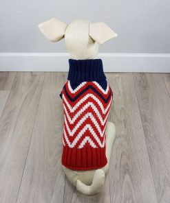 ALT sueter para perros pequeños rayas zig zag rojo blanco azul