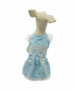 Vestido Azul Lunares Blancos Lazo Brillantes Mangas Encaje Ropa Perros Verano (2)