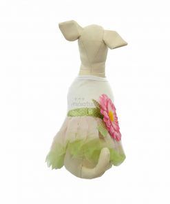 Vestido Camiseta Blanca Falda Verde Flor Grande Rosa Ropa Perros Verano (2)