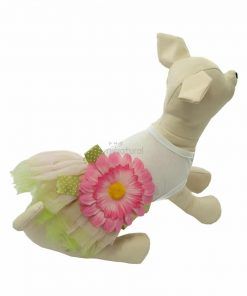Vestido Camiseta Blanca Falda Verde Flor Grande Rosa Ropa Perros Verano (3)