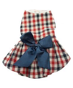 Vestido Cuadros Blancos Rojos Azul Lazo Azul Ropa Perros Verano Elegante (2)