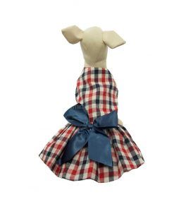 Vestido Cuadros Blancos Rojos Azul Lazo Azul Ropa Perros Verano Elegante (3)