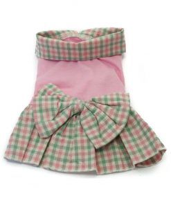 Vestido Perro Cuadros Rosa Verde Lazo Ropa Perros Primavera Verano (2)