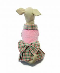 Vestido Perro Cuadros Rosa Verde Lazo Ropa Perros Primavera Verano (3)