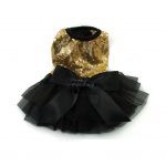 Vestido Perro Lujo Fiesta Negro Lazo Dorado Lentejuelas Ropa Perros (1)