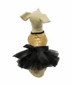Vestido Perro Lujo Fiesta Negro Lazo Dorado Lentejuelas Ropa Perros (2)