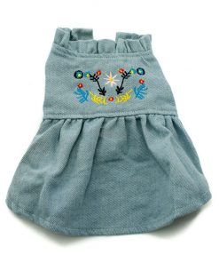 Vestido Vaquero Azul Gris Bordado Flechas Flores Estrella Ropa Perros Primavera Verano (2)